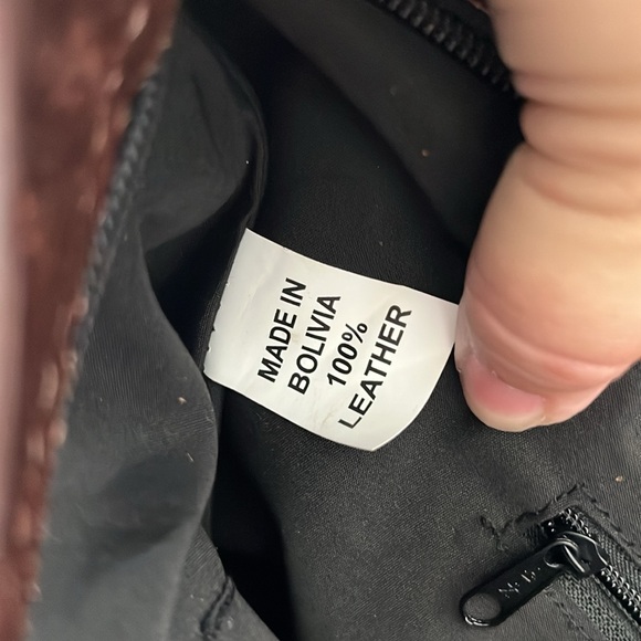 Bolivian Suede Leather Stamped Tapestry Bucket Shoulder Tote Bag - Picture 9 of 9